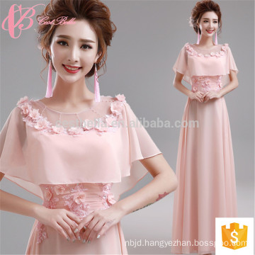 Light pink cap sleeve women ladies chiffon two piece latest net designs evening dress